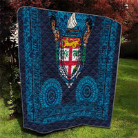 Fiji Coat of Arms Traditional Dashiki Quilt Tapa Art and Palm Leaves Pattern Dark Navy Color - Polynesian Pride