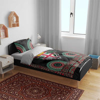 Fiji Coat of Arms Traditional Dashiki Bedding Set Tapa Art and Palm Leaves Pattern Black Color - Polynesian Pride