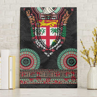 Fiji Coat of Arms Traditional Dashiki Canvas Wall Art Tapa Art and Palm Leaves Pattern Black Color LT03 Without Frame Black - Polynesian Pride