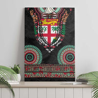 Fiji Coat of Arms Traditional Dashiki Canvas Wall Art Tapa Art and Palm Leaves Pattern Black Color LT03 - Polynesian Pride