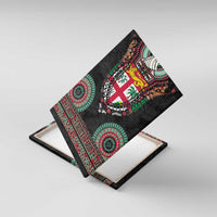 Fiji Coat of Arms Traditional Dashiki Canvas Wall Art Tapa Art and Palm Leaves Pattern Black Color LT03 With Frame Black - Polynesian Pride
