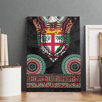 Fiji Coat of Arms Traditional Dashiki Canvas Wall Art Tapa Art and Palm Leaves Pattern Black Color LT03 - Polynesian Pride