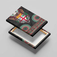 Fiji Coat of Arms Traditional Dashiki Canvas Wall Art Tapa Art and Palm Leaves Pattern Black Color LT03 - Polynesian Pride