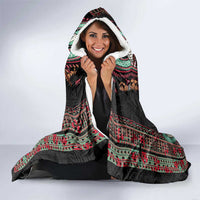 Fiji Coat of Arms Traditional Dashiki Hooded Blanket Tapa Art and Palm Leaves Pattern Black Color - Polynesian Pride