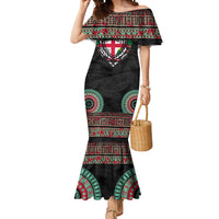 Fiji Coat of Arms Traditional Dashiki Mermaid Dress Tapa Art and Palm Leaves Pattern Black Color - Polynesian Pride