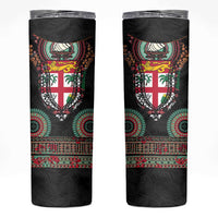 Fiji Coat of Arms Traditional Dashiki Skinny Tumbler Tapa Art and Palm Leaves Pattern Black Color LT03 Black - Polynesian Pride