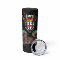 Fiji Coat of Arms Traditional Dashiki Skinny Tumbler Tapa Art and Palm Leaves Pattern Black Color LT03 - Polynesian Pride