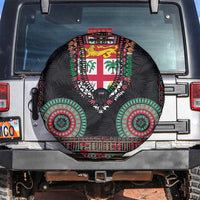 Fiji Coat of Arms Traditional Dashiki Spare Tire Cover Tapa Art and Palm Leaves Pattern Black Color LT03 Black - Polynesian Pride