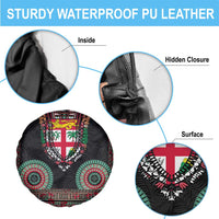 Fiji Coat of Arms Traditional Dashiki Spare Tire Cover Tapa Art and Palm Leaves Pattern Black Color LT03 - Polynesian Pride