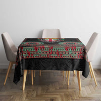 Fiji Coat of Arms Traditional Dashiki Tablecloth Tapa Art and Palm Leaves Pattern Black Color - Polynesian Pride