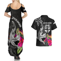 Custom Polynesian Fiji Couples Matching Summer Maxi Dress and Hawaiian Shirt Shark and Hibiscus Tapa Pattern Version LT03 - Polynesian Pride