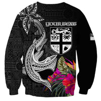 Custom Polynesian Fiji Sweatshirt Shark and Hibiscus Tapa Pattern Version LT03 - Polynesian Pride
