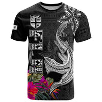 Custom Polynesian Fiji T Shirt Shark and Hibiscus Tapa Pattern Version LT03 White - Polynesian Pride