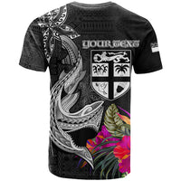 Custom Polynesian Fiji T Shirt Shark and Hibiscus Tapa Pattern Version LT03 - Polynesian Pride