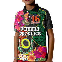 Penama Day Kid Polo Shirt 16th September Polynesian Pattern with Pacific Flower LT03 Kid Black - Polynesian Pride