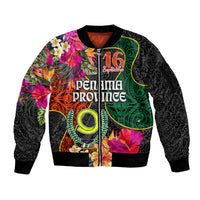 Penama Day Sleeve Zip Bomber Jacket 16th September Polynesian Pattern with Pacific Flower LT03 Unisex Black - Polynesian Pride