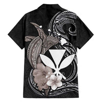 Hawaiian Whale and Kanaka Maoli Symbol Family Matching Off Shoulder Maxi Dress and Hawaiian Shirt Hibiscus with Hawaii Map and Polynesian Tattoo Grayscale Color