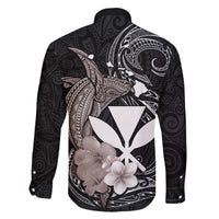 Hawaiian Whale and Kanaka Maoli Symbol Family Matching Puletasi and Hawaiian Shirt Hibiscus with Hawaii Map and Polynesian Tattoo Grayscale Color LT03 - Polynesian Pride