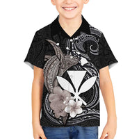 Hawaiian Whale and Kanaka Maoli Symbol Family Matching Summer Maxi Dress and Hawaiian Shirt Hibiscus with Hawaii Map and Polynesian Tattoo Grayscale Color