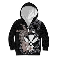 Hawaiian Whale and Kanaka Maoli Symbol Kid Hoodie Hibiscus with Hawaii Map and Polynesian Tattoo Grayscale Color