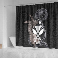 Hawaiian Whale and Kanaka Maoli Symbol Shower Curtain Hibiscus with Hawaii Map and Polynesian Tattoo Grayscale Color LT03 - Polynesian Pride