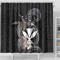 Hawaiian Whale and Kanaka Maoli Symbol Shower Curtain Hibiscus with Hawaii Map and Polynesian Tattoo Grayscale Color LT03 - Polynesian Pride