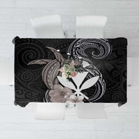Hawaiian Whale and Kanaka Maoli Symbol Tablecloth Hibiscus with Hawaii Map and Polynesian Tattoo Grayscale Color LT03 Black - Polynesian Pride