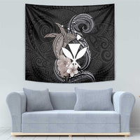 Hawaiian Whale and Kanaka Maoli Symbol Tapestry Hibiscus with Hawaii Map and Polynesian Tattoo Grayscale Color