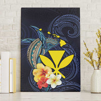 Hawaiian Whale and Kanaka Maoli Symbol Canvas Wall Art Hibiscus with Hawaii Map and Polynesian Tattoo Deep Sea Color LT03 Without Frame Blue - Polynesian Pride