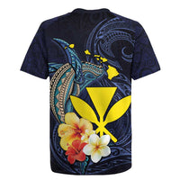 Hawaiian Whale and Kanaka Maoli Symbol Rugby Jersey Hibiscus with Hawaii Map and Polynesian Tattoo Deep Sea Color