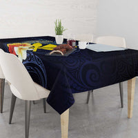 Hawaiian Whale and Kanaka Maoli Symbol Tablecloth Hibiscus with Hawaii Map and Polynesian Tattoo Deep Sea Color LT03 - Polynesian Pride