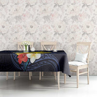 Hawaiian Whale and Kanaka Maoli Symbol Tablecloth Hibiscus with Hawaii Map and Polynesian Tattoo Deep Sea Color LT03 - Polynesian Pride