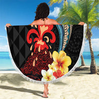Hawaiian Whale and Volcanic Eruption Beach Blanket Hibiscus and Kakau Pattern LT03 - Polynesian Pride