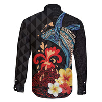 Hawaiian Whale and Volcanic Eruption Family Matching Short Sleeve Bodycon Dress and Hawaiian Shirt Hibiscus and Kakau Pattern