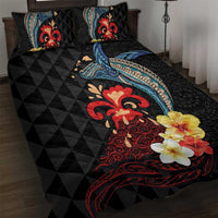 Hawaiian Whale and Volcanic Eruption Quilt Bed Set Hibiscus and Kakau Pattern LT03 Black - Polynesian Pride
