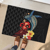 Hawaiian Whale and Volcanic Eruption Rubber Doormat Hibiscus and Kakau Pattern