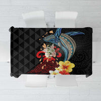 Hawaiian Whale and Volcanic Eruption Tablecloth Hibiscus and Kakau Pattern LT03 Black - Polynesian Pride