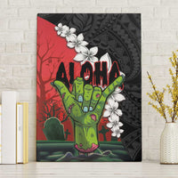 Hawaiian Halloween Canvas Wall Art Horror Shaka Hand with Plumeria and Polynesian Tattoo Blood Color LT03 Without Frame Red - Polynesian Pride