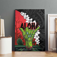 Hawaiian Halloween Canvas Wall Art Horror Shaka Hand with Plumeria and Polynesian Tattoo Blood Color LT03 - Polynesian Pride