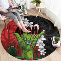 Hawaiian Halloween Round Carpet Horror Shaka Hand with Plumeria and Polynesian Tattoo Blood Color LT03 - Polynesian Pride
