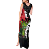 Hawaiian Halloween Tank Maxi Dress Horror Shaka Hand with Plumeria and Polynesian Tattoo Blood Color