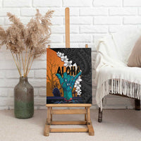 Hawaiian Halloween Canvas Wall Art Horror Shaka Hand with Plumeria and Polynesian Tattoo Autumn Color LT03 - Polynesian Pride
