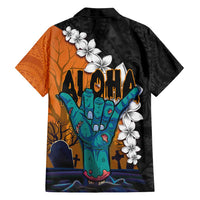 Hawaiian Halloween Family Matching Tank Maxi Dress and Hawaiian Shirt Horror Shaka Hand with Plumeria and Polynesian Tattoo Autumn Color