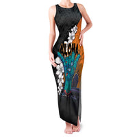 Hawaiian Halloween Family Matching Tank Maxi Dress and Hawaiian Shirt Horror Shaka Hand with Plumeria and Polynesian Tattoo Autumn Color