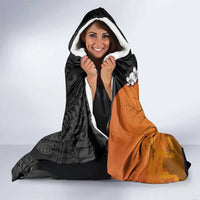 Hawaiian Halloween Hooded Blanket Horror Shaka Hand with Plumeria and Polynesian Tattoo Autumn Color