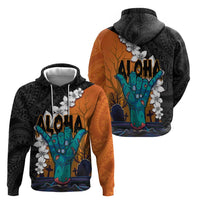 Hawaiian Halloween Zip Hoodie Horror Shaka Hand with Plumeria and Polynesian Tattoo Autumn Color LT03 - Polynesian Pride