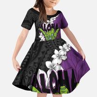 Hawaiian Halloween Family Matching Puletasi and Hawaiian Shirt Horror Shaka Hand with Plumeria and Polynesian Tattoo Midnight Color