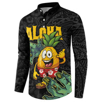 Hawaiian Halloween Button Sweatshirt Aloha Pinapple with Mysterious Hands and Polynesian Tribal Tattoo