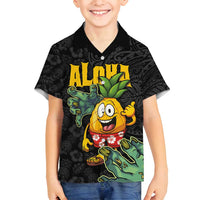 Hawaiian Halloween Family Matching Summer Maxi Dress and Hawaiian Shirt Aloha Pinapple with Mysterious Hands and Polynesian Tribal Tattoo