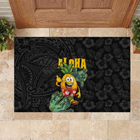 Hawaiian Halloween Rubber Doormat Aloha Pinapple with Mysterious Hands and Polynesian Tribal Tattoo